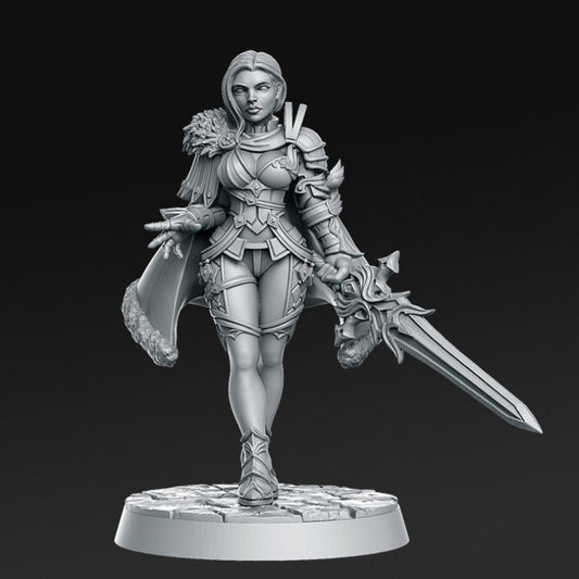 Leanne, Royal Warrior Princess - Single Roleplaying Miniature for D&D or Pathfinder - 32mm Scale Resin 3D Print - RN EStudios - Gootzy Gaming