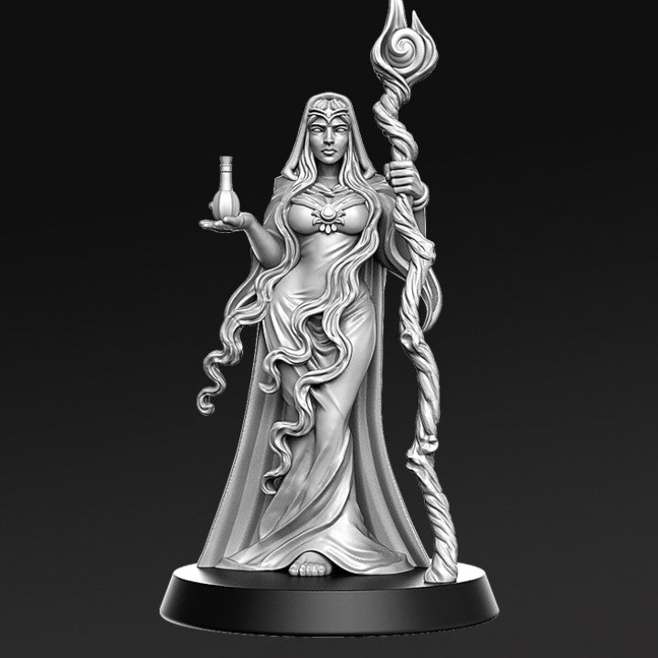 Legendary Female Elf Mage - Single Roleplaying Miniature for D&D or Pathfinder - 32mm Scale Resin 3D Print - RN EStudios - Gootzy Gaming