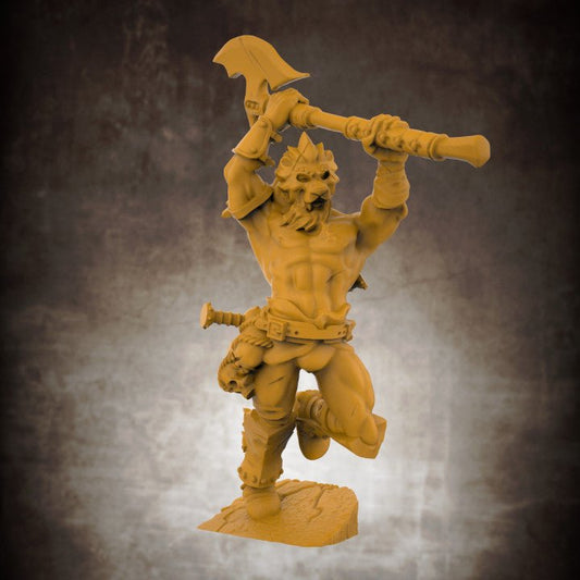 Lion Masked "Lion God" Arena Champion - Roleplaying Mini for D&D or Pathfinder - 32mm Scale High Quality 8k Resin 3D Print - Lion Tower Miniatures - Gootzy Gaming
