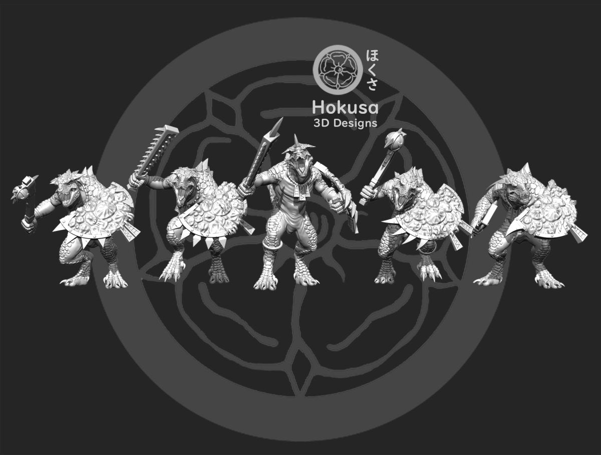Lizard Alien Warriors Squad - 5 Mini Bundle - SW Legion Compatible (38-40mm tall) Resin Multi-Piece 3D Print - Hokusa Designs - Gootzy Gaming