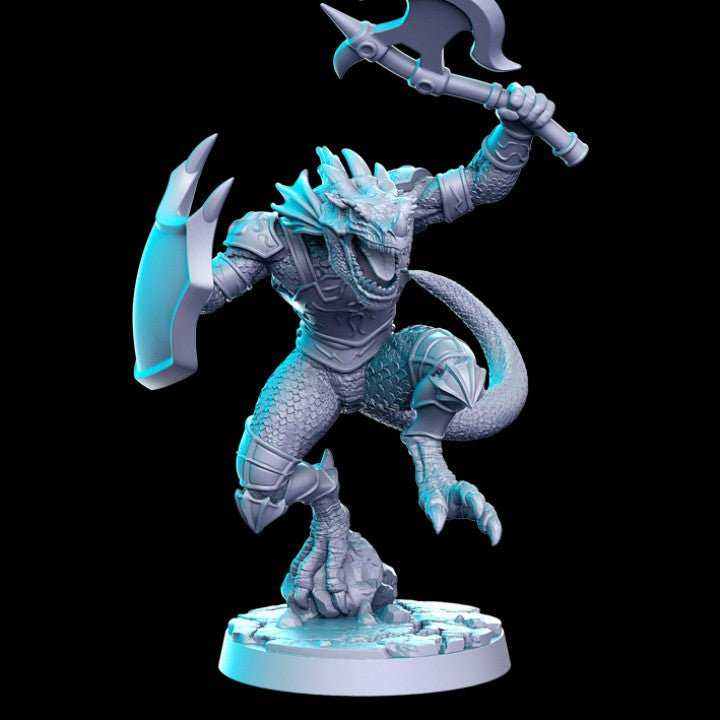 Lizardman Gladiator / Warrior - Single Roleplaying Miniature for D&D or Pathfinder - 32mm Scale Resin 3D Print - RN EStudios - Gootzy Gaming