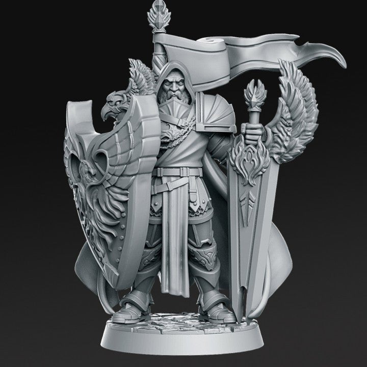 Lord Grimvald, Paladin of the Flying Eagle - Single Roleplaying Miniature for D&D or Pathfinder - 32mm Scale Resin 3D Print - RN EStudios - Gootzy Gaming