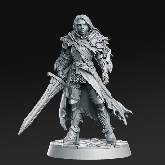 Lydia the Lioness, Legendary Swordswoman - Single Roleplaying Miniature for D&D or Pathfinder - 32mm Scale Resin 3D Print - RN EStudios - Gootzy Gaming