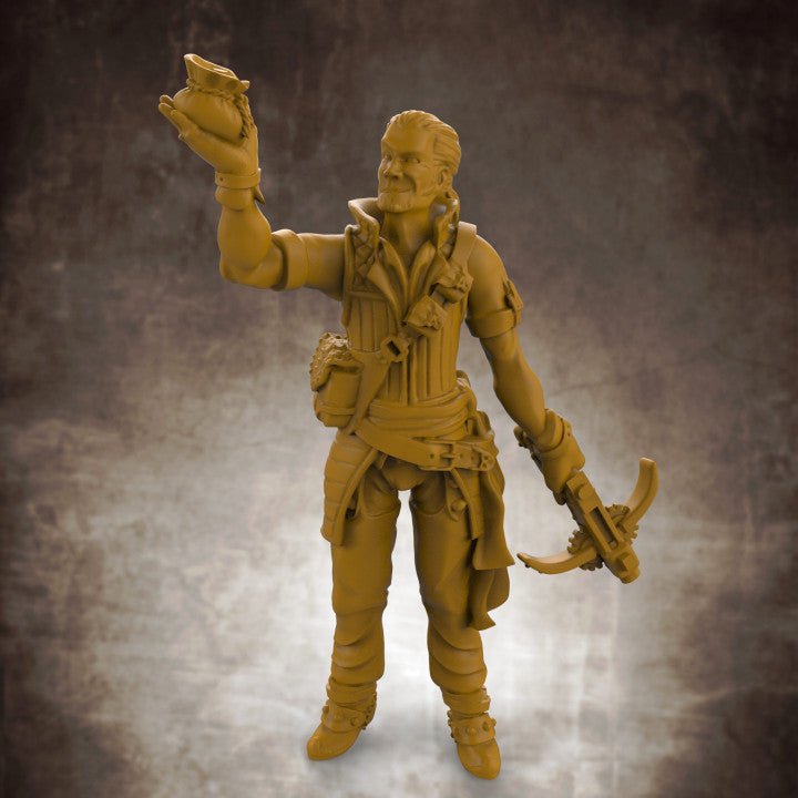 Male Bandit Rogue With Crossbow and Coin Purse - Roleplaying Mini for D&D or Pathfinder - 32mm Scale High Quality 8k Resin 3D Print - Lion Tower Miniatures - Gootzy Gaming