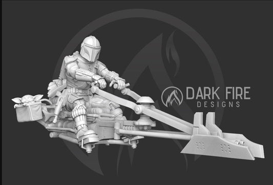 Mando Baby Escort Speeder Vehicle Miniature - SW Legion Compatible (38 - 40mm tall) Multi - Piece Resin 3D Print - Dark Fire Designs - Gootzy Gaming