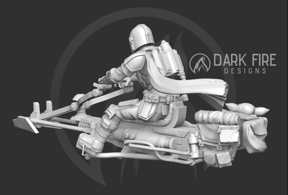 Mando Baby Escort Speeder Vehicle Miniature - SW Legion Compatible (38 - 40mm tall) Multi - Piece Resin 3D Print - Dark Fire Designs - Gootzy Gaming