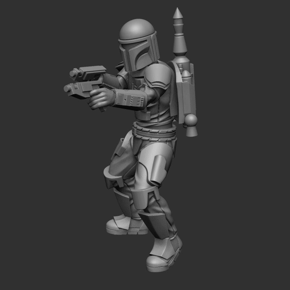 Mando Crusader Pistol Pose 1 Miniature - SW Legion Compatible (38-40mm tall) Multi-Piece Resin 3D Print - Dark Fire Designs - Gootzy Gaming