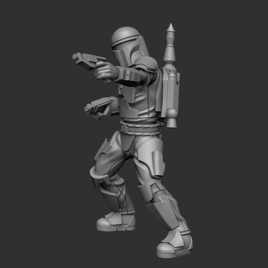 Mando Crusader Pistol Pose 2 Miniature - SW Legion Compatible (38-40mm tall) Multi-Piece Resin 3D Print - Dark Fire Designs - Gootzy Gaming