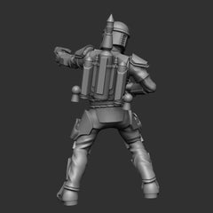 Mando Crusader Pistol Pose 2 Miniature - SW Legion Compatible (38-40mm tall) Multi-Piece Resin 3D Print - Dark Fire Designs - Gootzy Gaming