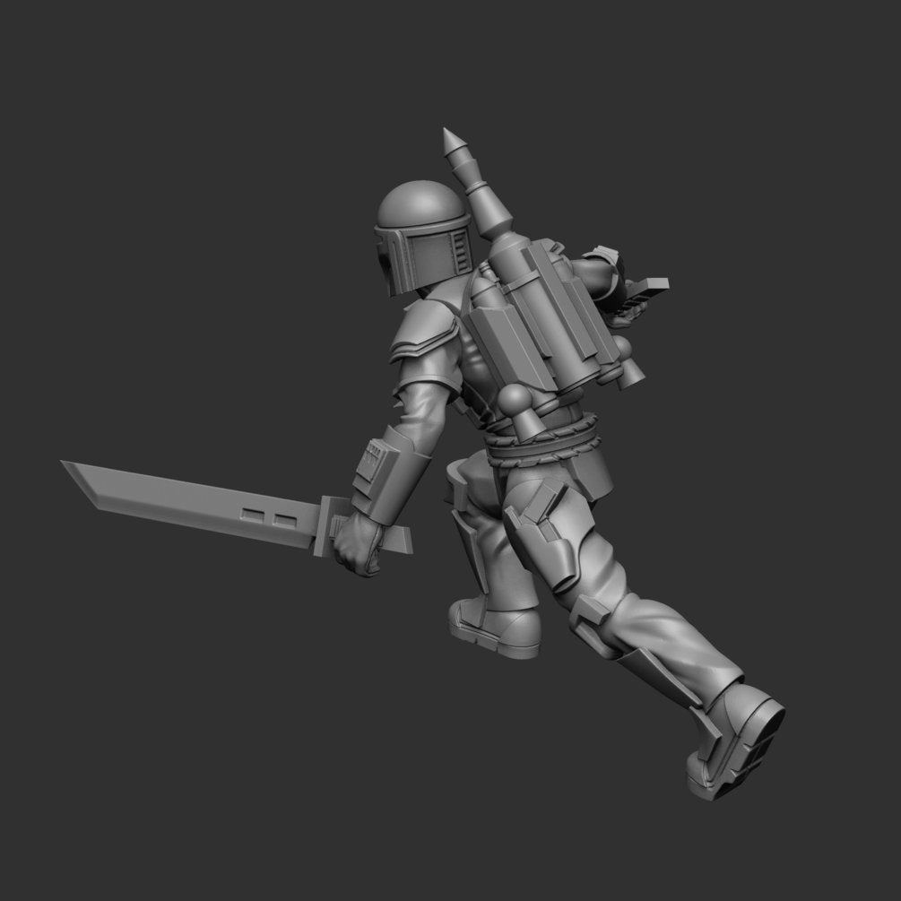 Mando Crusader Sword Duelist Miniature - SW Legion Compatible (38 - 40mm tall) Multi - Piece Resin 3D Print - Dark Fire Designs - Gootzy Gaming