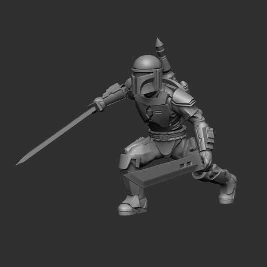 Mando Crusader Sword Duelist Miniature - SW Legion Compatible (38 - 40mm tall) Multi - Piece Resin 3D Print - Dark Fire Designs - Gootzy Gaming