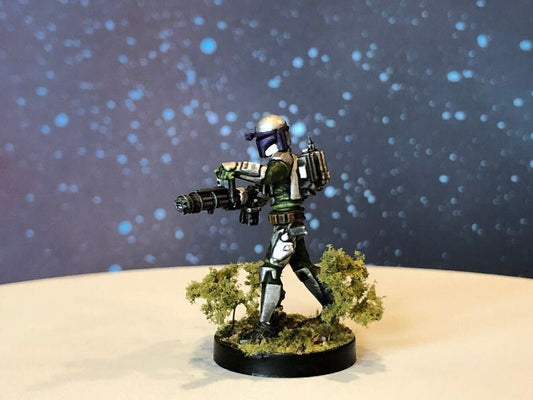 Mando Heavy Gunner Miniature - SW Legion Compatible (38-40mm tall) Resin 3D Print - Dark Fire Designs - Gootzy Gaming