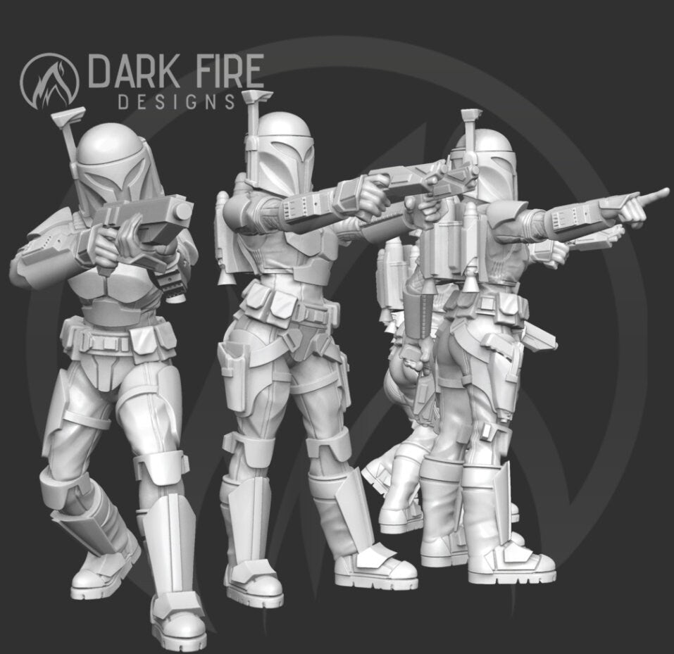 Mando Owl Crusader Squad - 5 Mini Bundle - SW Legion Compatible (38 - 40mm tall) Multi - Piece Resin 3D Print - Dark Fire Designs - Gootzy Gaming