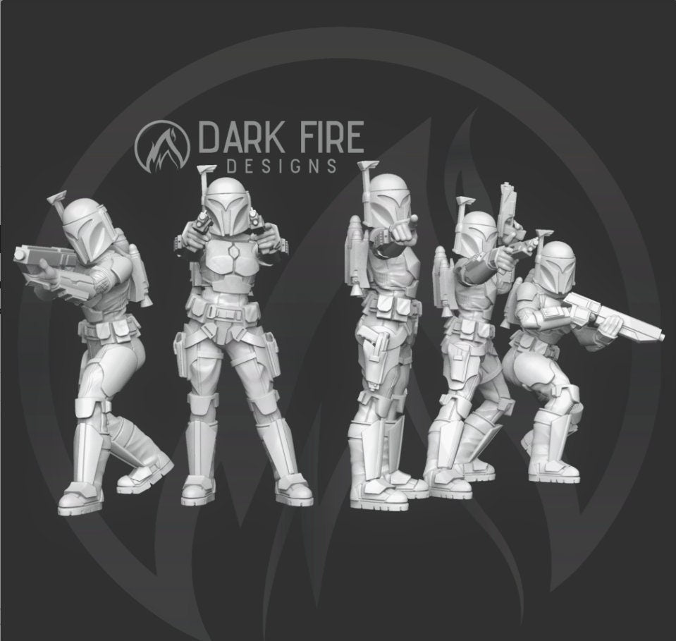 Mando Owl Crusader Squad - 5 Mini Bundle - SW Legion Compatible (38 - 40mm tall) Multi - Piece Resin 3D Print - Dark Fire Designs - Gootzy Gaming