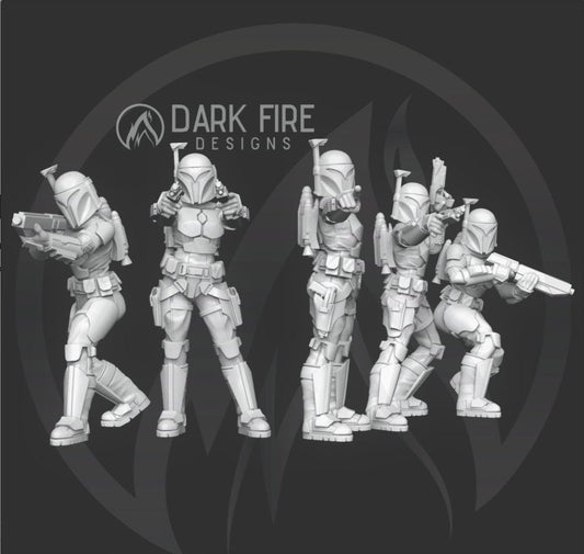 Mando Owl Crusader Squad - 5 Mini Bundle - SW Legion Compatible (38 - 40mm tall) Multi - Piece Resin 3D Print - Dark Fire Designs - Gootzy Gaming