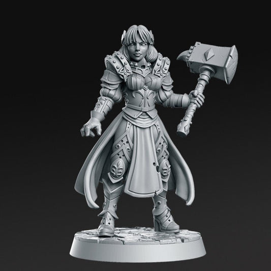 MaryKa, Female Paladin / Cleric- Single Roleplaying Miniature for D&D or Pathfinder - 32mm Scale Resin 3D Print - RN EStudios - Gootzy Gaming