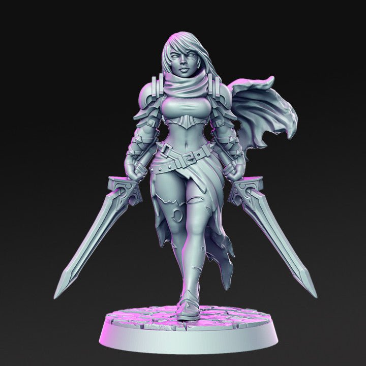 Me'Lis, Tribal Female Fighter - Single Roleplaying Miniature for D&D or Pathfinder - 32mm Scale Resin 3D Print - RN EStudios - Gootzy Gaming