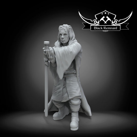 Mystical Warrior with Long Hair and Horns - SW Legion Compatible Miniature (38-40mm tall) High Quality 8k Resin 3D Print - Black Remnant - Gootzy Gaming