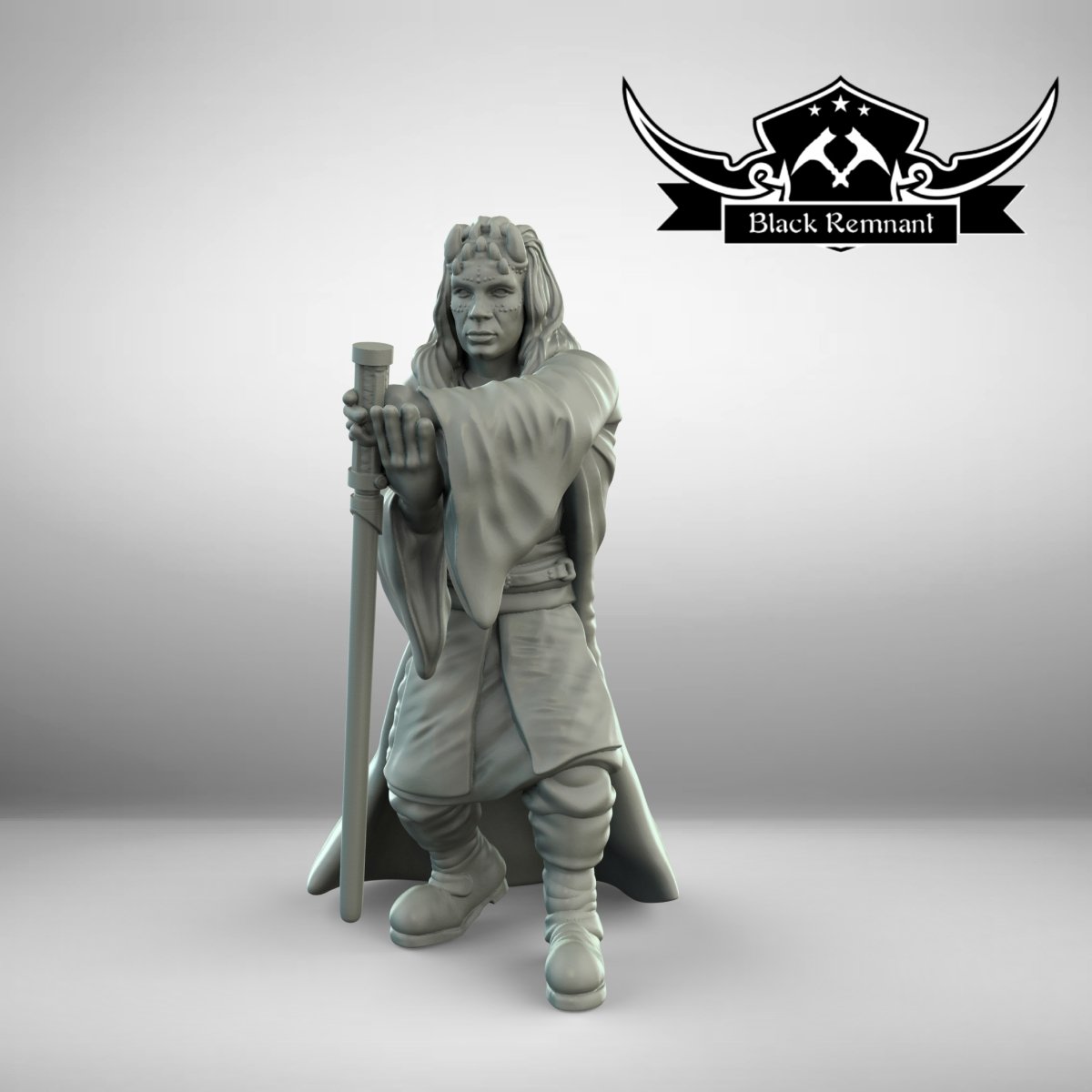 Mystical Warrior with Long Hair and Horns - SW Legion Compatible Miniature (38-40mm tall) High Quality 8k Resin 3D Print - Black Remnant - Gootzy Gaming