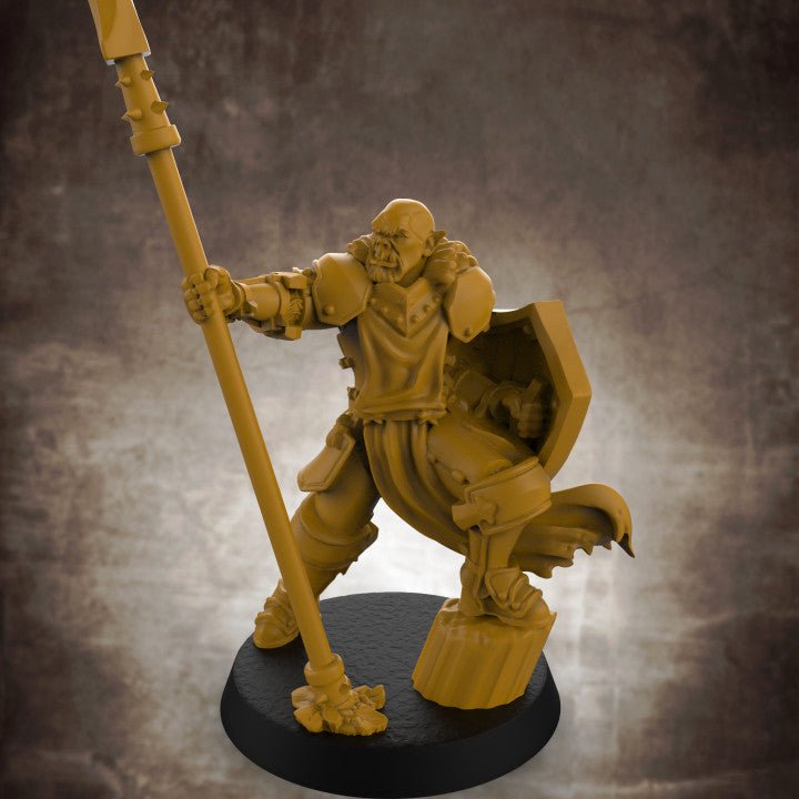 Orc Paladin with Spear and Shield - Roleplaying Mini for D&D or Pathfinder - 32mm Scale High Quality 8k Resin 3D Print - Lion Tower Miniatures - Gootzy Gaming