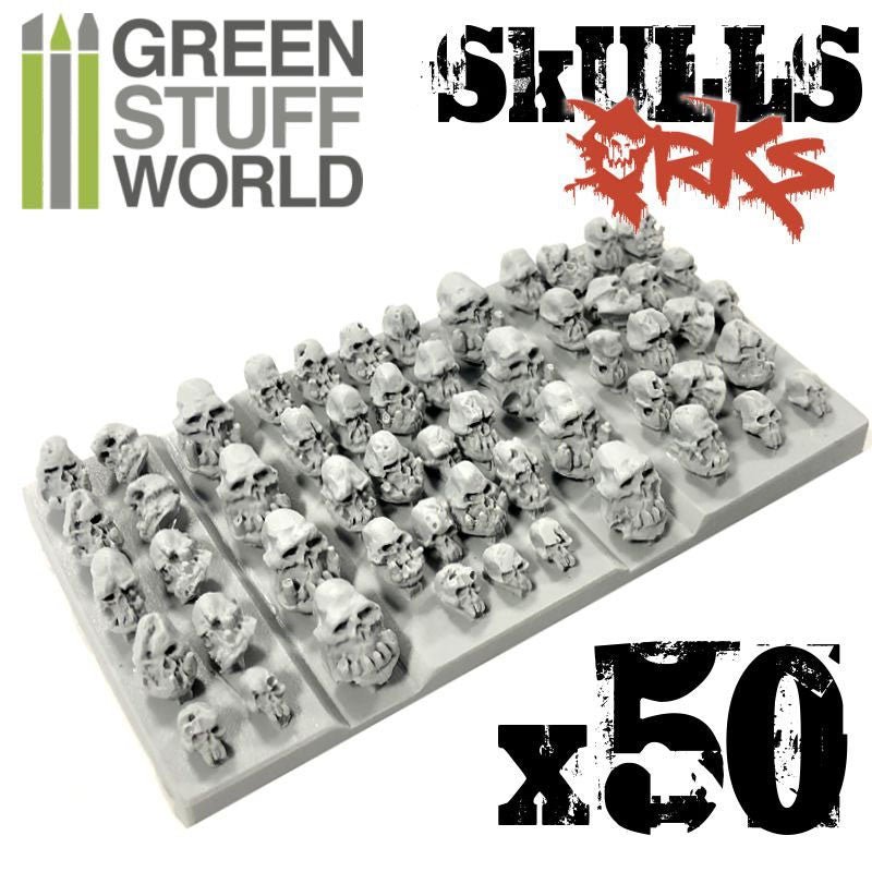 Ork Skulls - Unpainted Cast Resin Decoration Kit - Green Stuff World - Gootzy Gaming