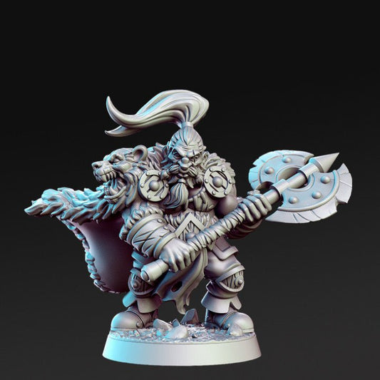 Ortwayn, Dwarf Barbarian and Hunter - Single Roleplaying Miniature for D&D or Pathfinder - 32mm Scale Resin 3D Print - RN EStudios - Gootzy Gaming