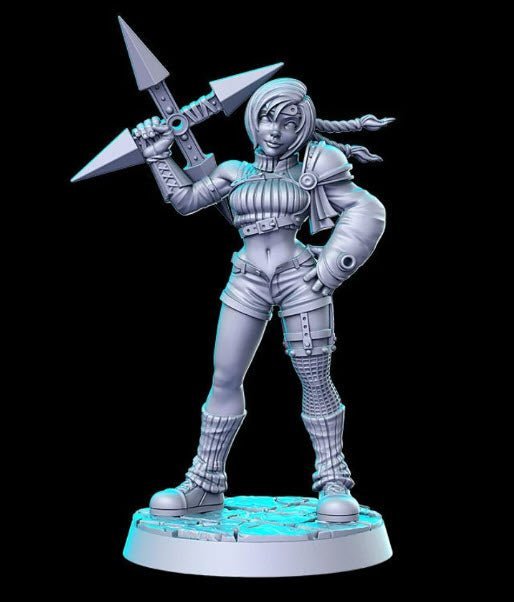 Perky Ninja Girl - Single Roleplaying Miniature for D&D or Pathfinder - 32mm Scale Resin 3D Print - RN EStudios - Gootzy Gaming