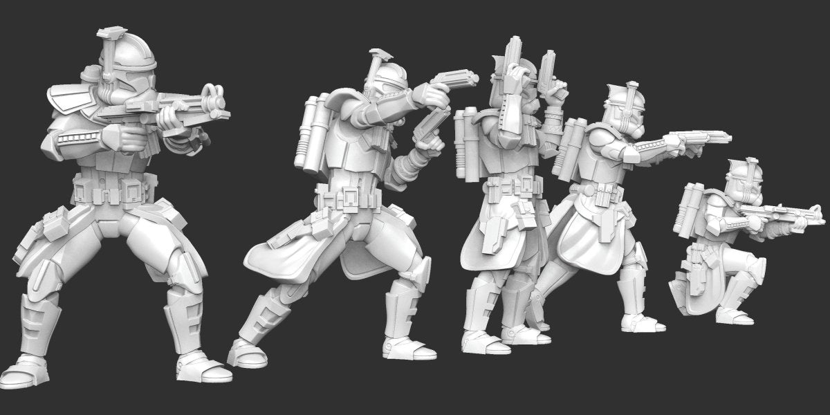 Phase 2 ARC Clone Trooper Squad - 5 Mini Bundle - SW Legion Compatible (38-40mm tall) Multi-Piece Resin 3D Print - Dark Fire Designs - Gootzy Gaming