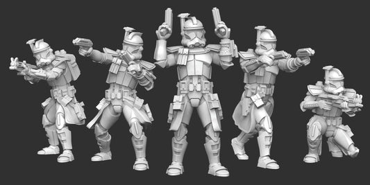 Phase 2 ARC Clone Trooper Squad - 5 Mini Bundle - SW Legion Compatible (38 - 40mm tall) Multi - Piece Resin 3D Print - Dark Fire Designs - Gootzy Gaming
