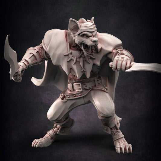 Pirate Gnoll #1 with Dagger and Cape - Single Roleplaying Miniature for D&D or Pathfinder - 32mm Scale Resin 3D Print - Red Clay Collectibles - Gootzy Gaming