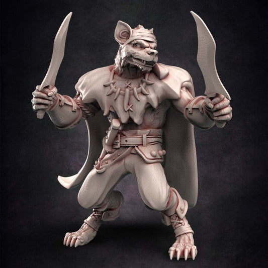 Pirate Gnoll #3 with Dagger and Cape - Single Roleplaying Miniature for D&D or Pathfinder - 32mm Scale Resin 3D Print - Red Clay Collectibles - Gootzy Gaming
