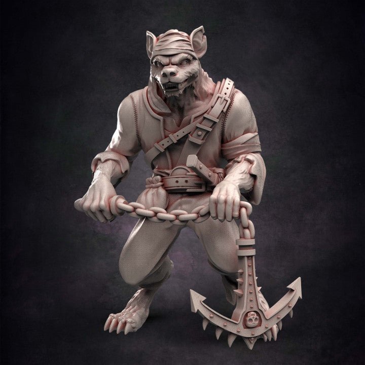Pirate Gnoll Buccaneer #3 with Anchor and Chain - Single Roleplaying Miniature for D&D or Pathfinder - 32mm Scale Resin 3D Print - Red Clay Collectibles - Gootzy Gaming