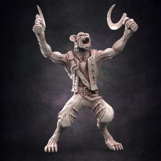Pirate Gnoll Cutthroat #4 with Sickles - Single Roleplaying Miniature for D&D or Pathfinder - 32mm Scale Resin 3D Print - Red Clay Collectibles - Gootzy Gaming