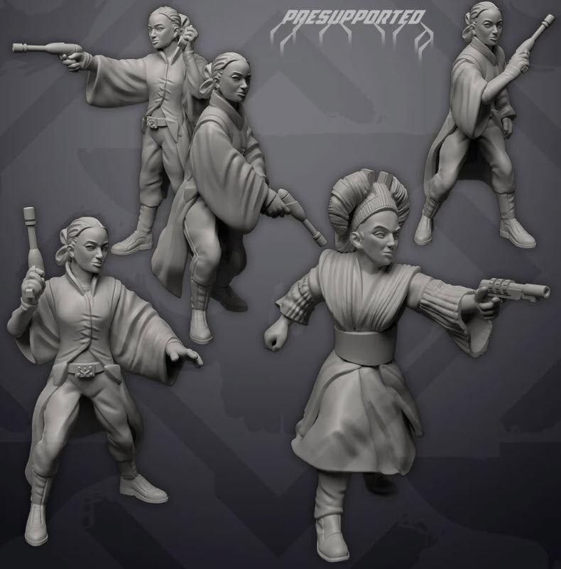 Queen and Handmaidens - 5 Miniature All In Bundle - SW Legion Compatible (38 - 40mm tall) Resin 3D Print - Skullforge Studios - Gootzy Gaming