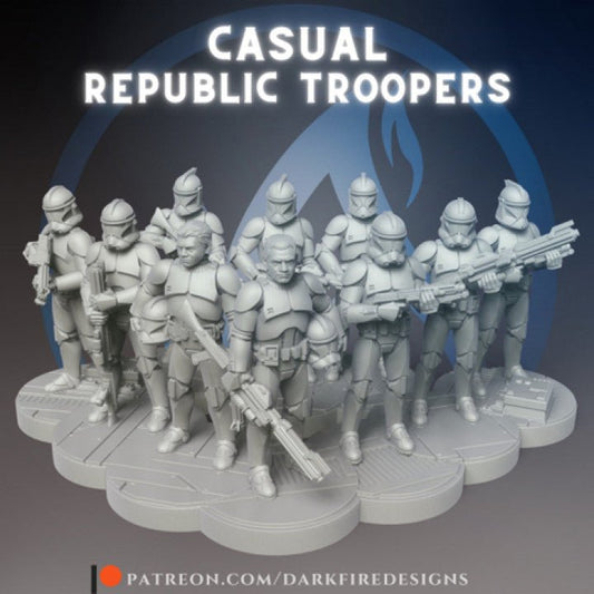 Republic Casual Clone Squad 10 Man Bundle - SW Legion Compatible (38-40mm tall) Multi-Piece High Quality 8k Resin 3D Print - Dark Fire Designs - Gootzy Gaming