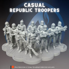 Republic Casual Clone Squad 10 Man Bundle - SW Legion Compatible (38-40mm tall) Multi-Piece High Quality 8k Resin 3D Print - Dark Fire Designs - Gootzy Gaming