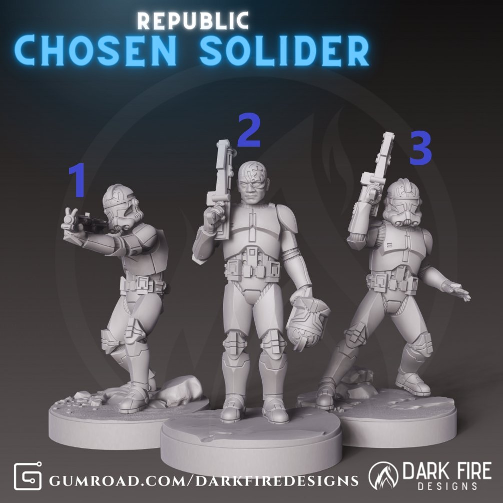 Republic Clone Chosen Soldier JJ - SW Legion Compatible (38 - 40mm tall) Resin 3D Print - Dark Fire Designs - Gootzy Gaming