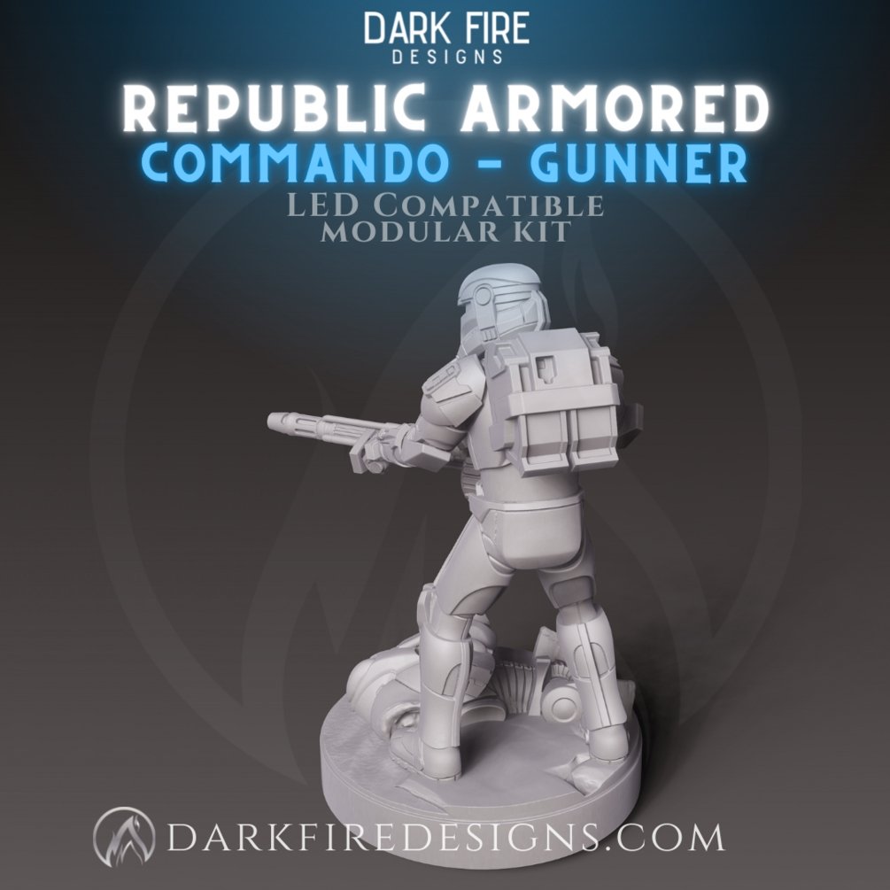 Republic Clone Commando Gunner - SW Legion Compatible Miniature (38-40mm tall) High Quality 8k Resin 3D Print - Dark Fire Designs - Gootzy Gaming