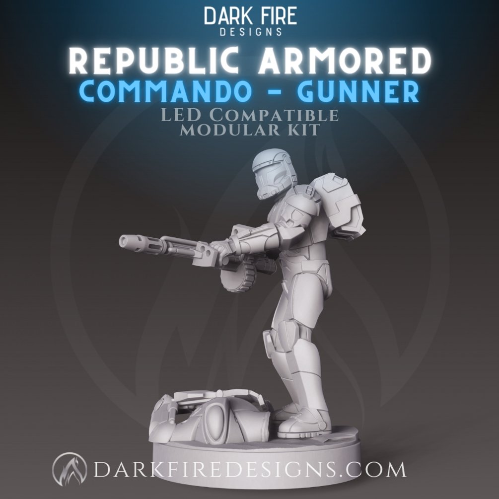 Republic Clone Commando Gunner - SW Legion Compatible Miniature (38 - 40mm tall) High Quality 8k Resin 3D Print - Dark Fire Designs - Gootzy Gaming