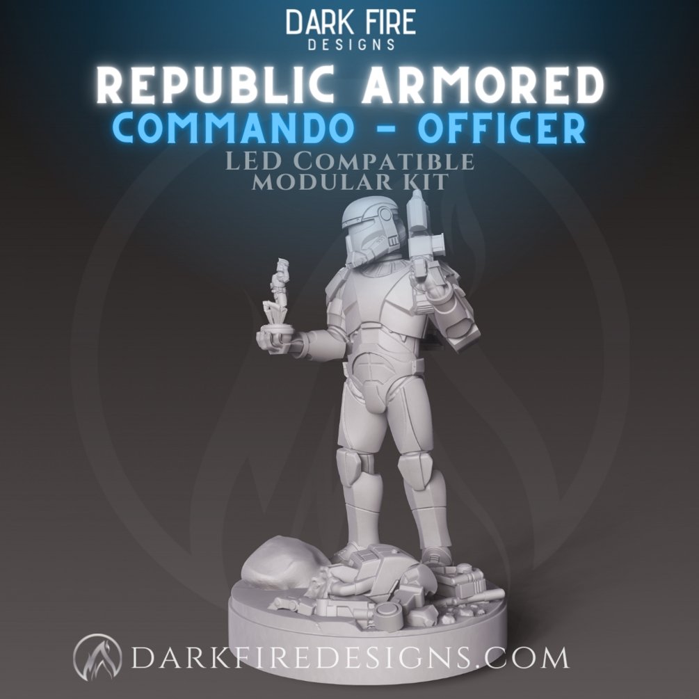Republic Commando Officer with Hologram - SW Legion Compatible Miniature (38 - 40mm tall) High Quality 8k Resin 3D Print - Dark Fire Designs - Gootzy Gaming
