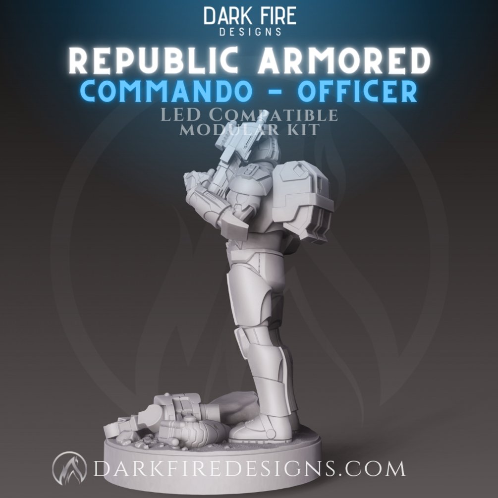 Republic Commando Officer with Hologram - SW Legion Compatible Miniature (38-40mm tall) High Quality 8k Resin 3D Print - Dark Fire Designs - Gootzy Gaming