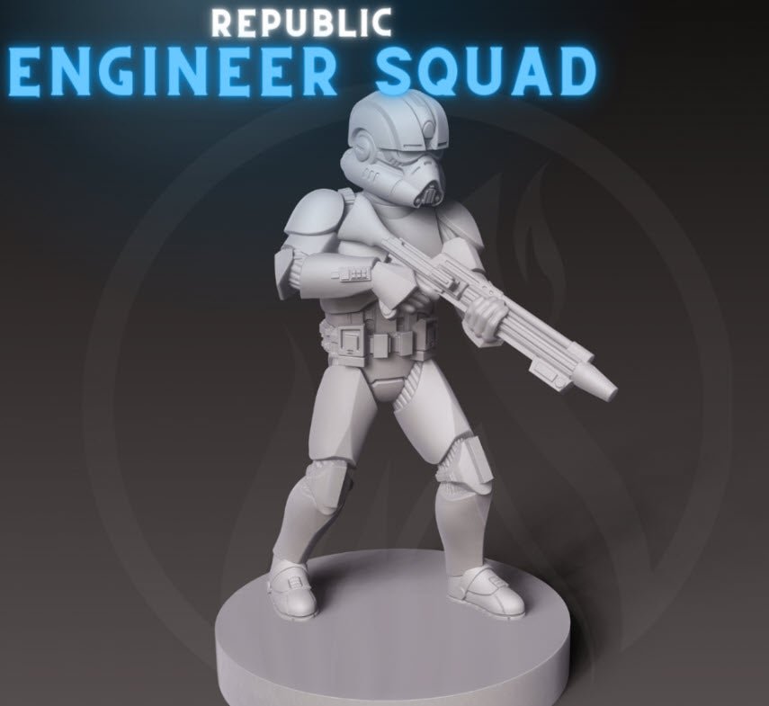 Republic Engineer Squad - 7 Miniature Bundle - SW Legion Compatible (38-40mm tall) Resin 3D Print - Dark Fire Designs - Gootzy Gaming