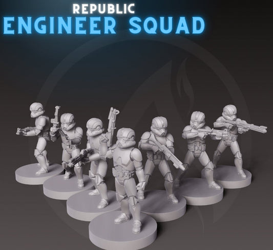 Republic Engineer Squad - 7 Miniature Bundle - SW Legion Compatible (38 - 40mm tall) Resin 3D Print - Dark Fire Designs - Gootzy Gaming