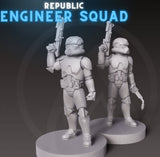 Republic Engineer Squad - 7 Miniature Bundle - SW Legion Compatible (38-40mm tall) Resin 3D Print - Dark Fire Designs - Gootzy Gaming
