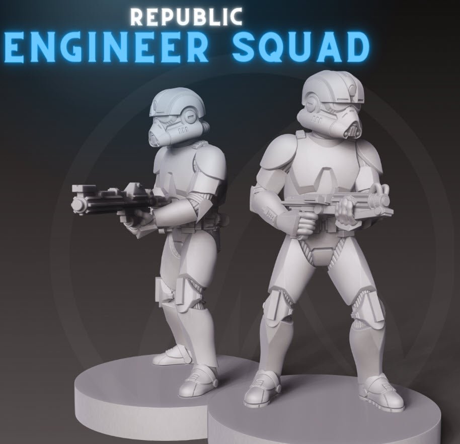 Republic Engineer Squad - 7 Miniature Bundle - SW Legion Compatible (38-40mm tall) Resin 3D Print - Dark Fire Designs - Gootzy Gaming