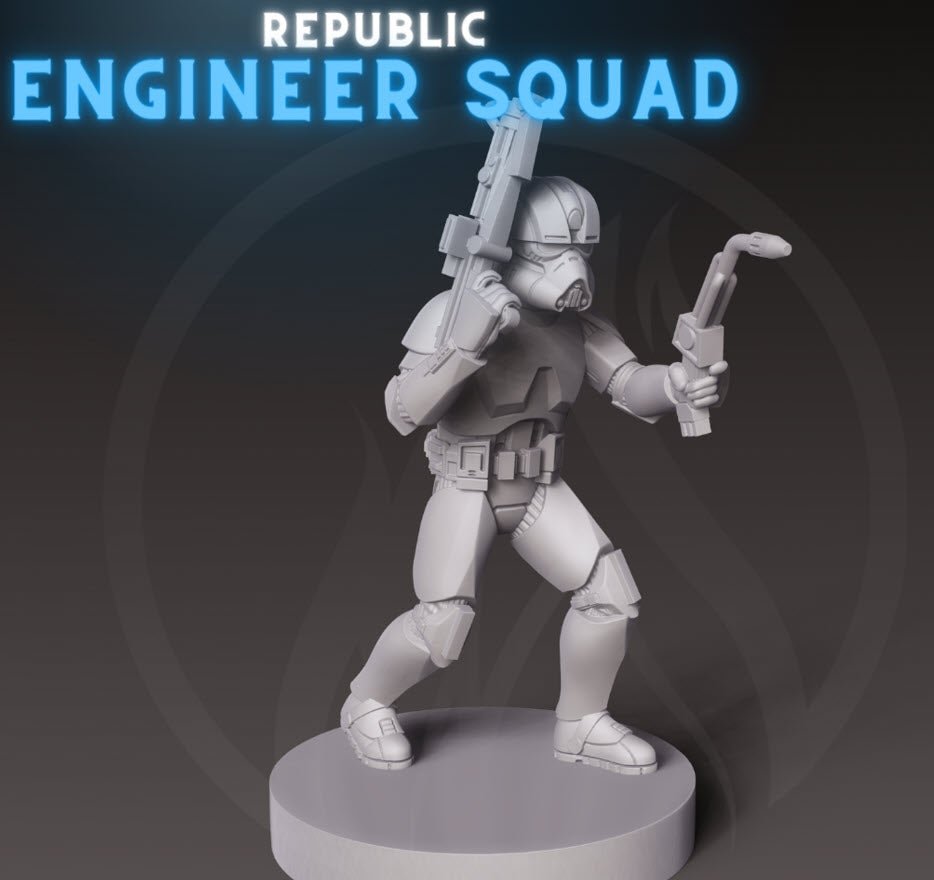 Republic Engineer Squad - 7 Miniature Bundle - SW Legion Compatible (38-40mm tall) Resin 3D Print - Dark Fire Designs - Gootzy Gaming