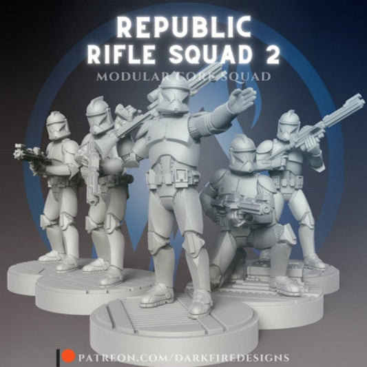 Republic Long Rifle Squad 2 - SW Legion Compatible (38-40mm tall) Multi-Piece High Quality 8k Resin 3D Print - Dark Fire Designs - Gootzy Gaming