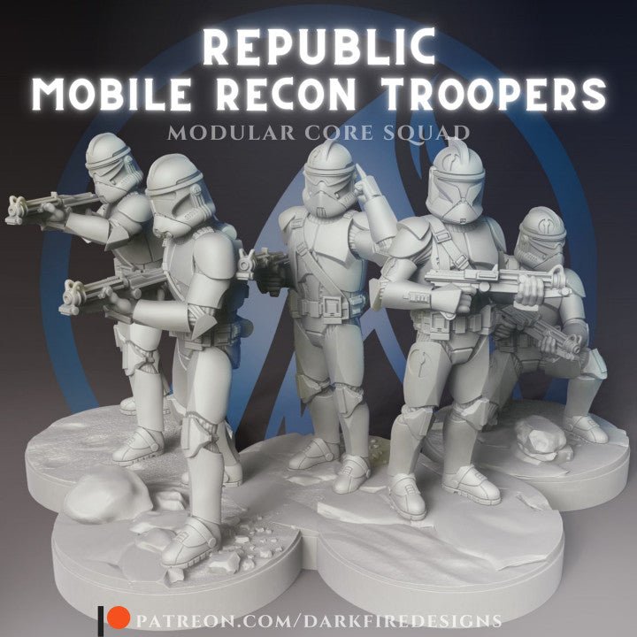 Republic Mobile Recon Squad 1 - SW Legion Compatible (38-40mm tall) Multi-Piece High Quality 8k Resin 3D Print - Dark Fire Designs - Gootzy Gaming