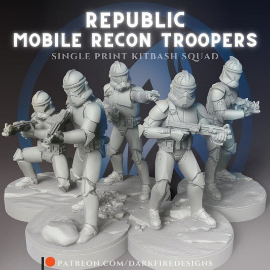 Republic Mobile Recon Squad 2 - SW Legion Compatible (38 - 40mm tall) Multi - Piece High Quality 8k Resin 3D Print - Dark Fire Designs - Gootzy Gaming