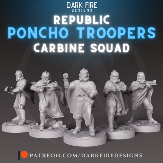 Republic P2 Poncho Troopers with Short Rifles - 5 Miniature Bundle - SW Legion Compatible (38 - 40mm tall) Resin 3D Print - Dark Fire Designs - Gootzy Gaming